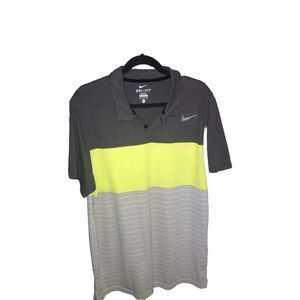 Nike Men's Gray and Yellow Polo Shirt